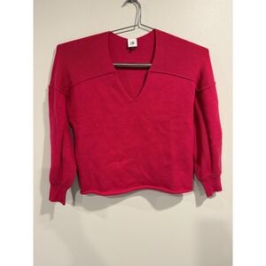 Cabi Sweater Women's Large Pink Knit Ribbed Long Sleeve V-Neck Easy Pullover‎